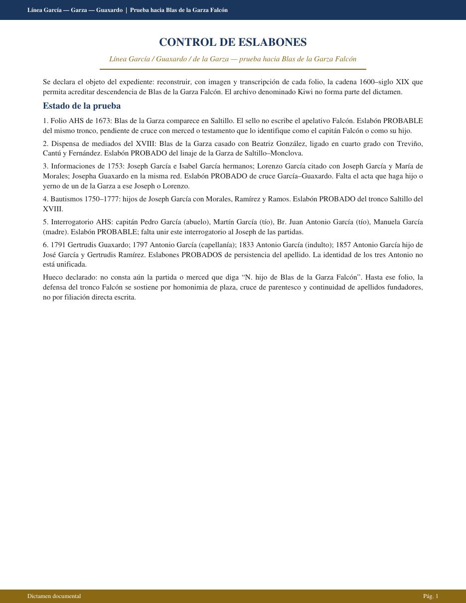 Blas de la Garza — control de eslabones